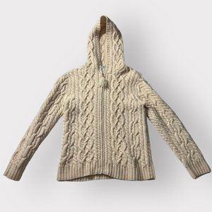 Vintage 1990s coquette cream thick 100% wool zip-up hooded sweater.